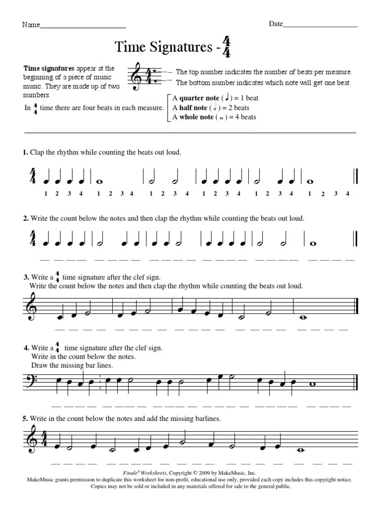 Time Signature Worksheet PDF Poetics Notation