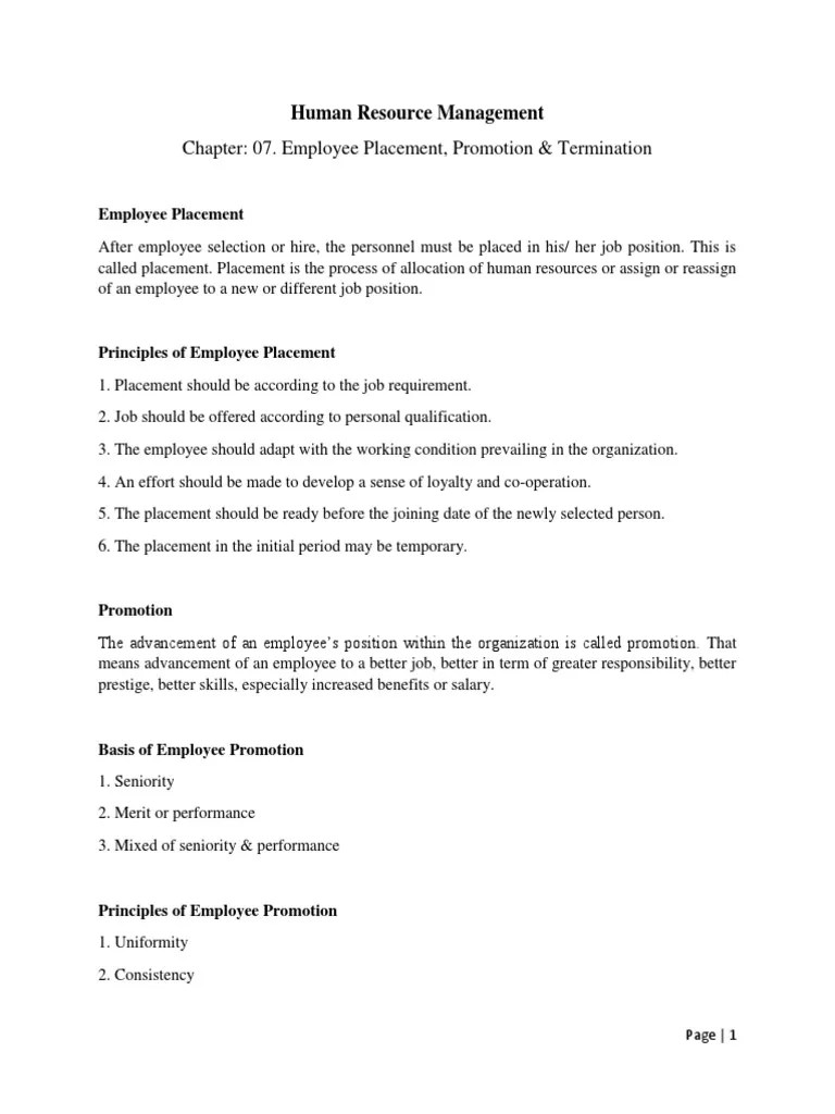 Chapter 07. Employee Placement, Promotion & Termination Human