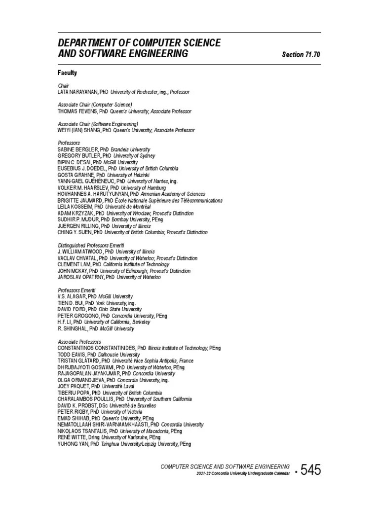 Department of Computer Science and Software Engineering Faculty PDF