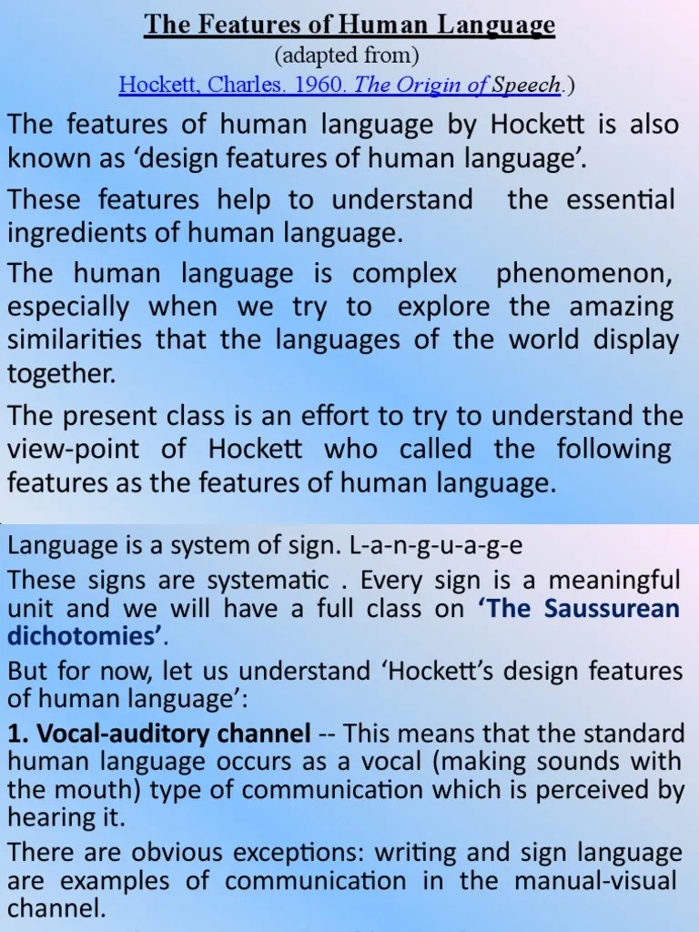 Features of Human Language by Hockett PDF Sound Speech