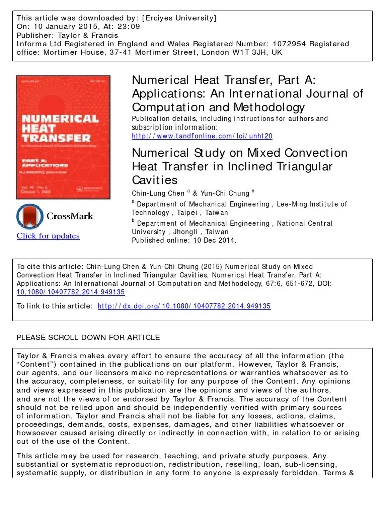 Numerical Heat Transfer, Part A Applications An International Journal