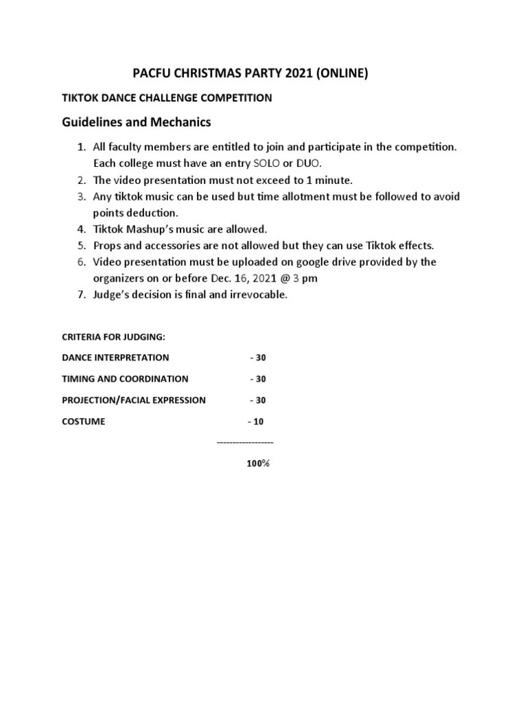 Tiktok Dance Challenge Guidelines PDF