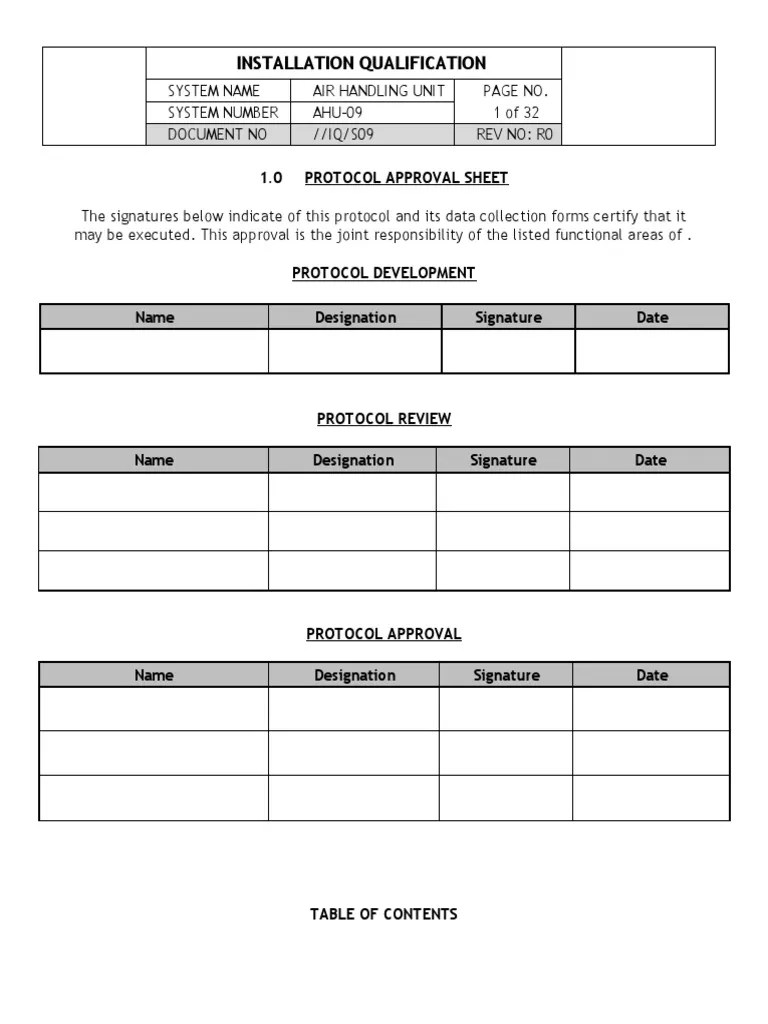Installation Qualification 1.0 Protocol Approval Sheet PDF Duct