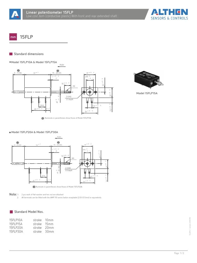 Linear Potentiometer 15FLP Low Cost Item (Conductive Plastic) With