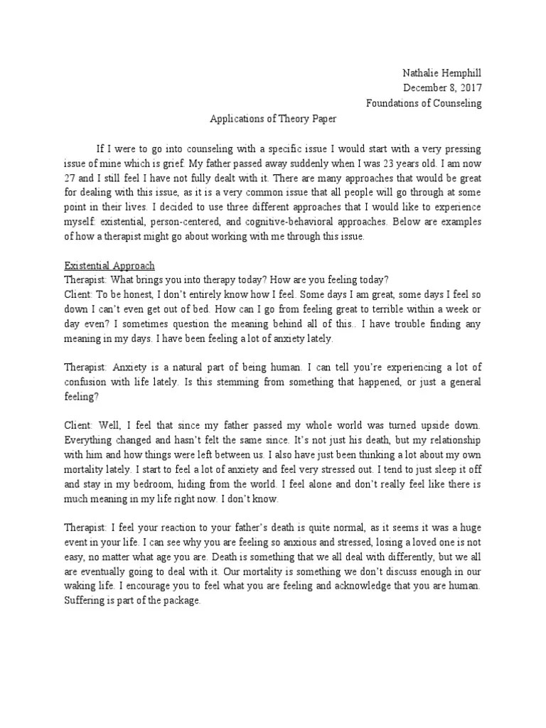 Applications of Theory Paper PDF Feeling Psychotherapy