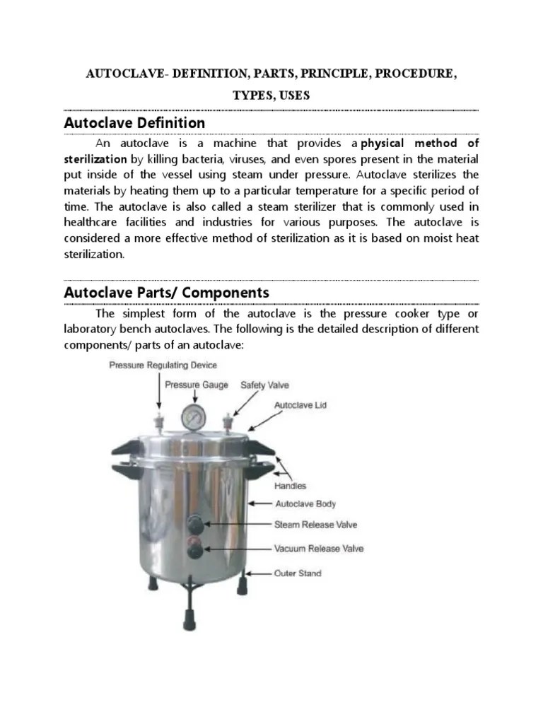 Autoclave Working Principle and Uses PDF Sterilization