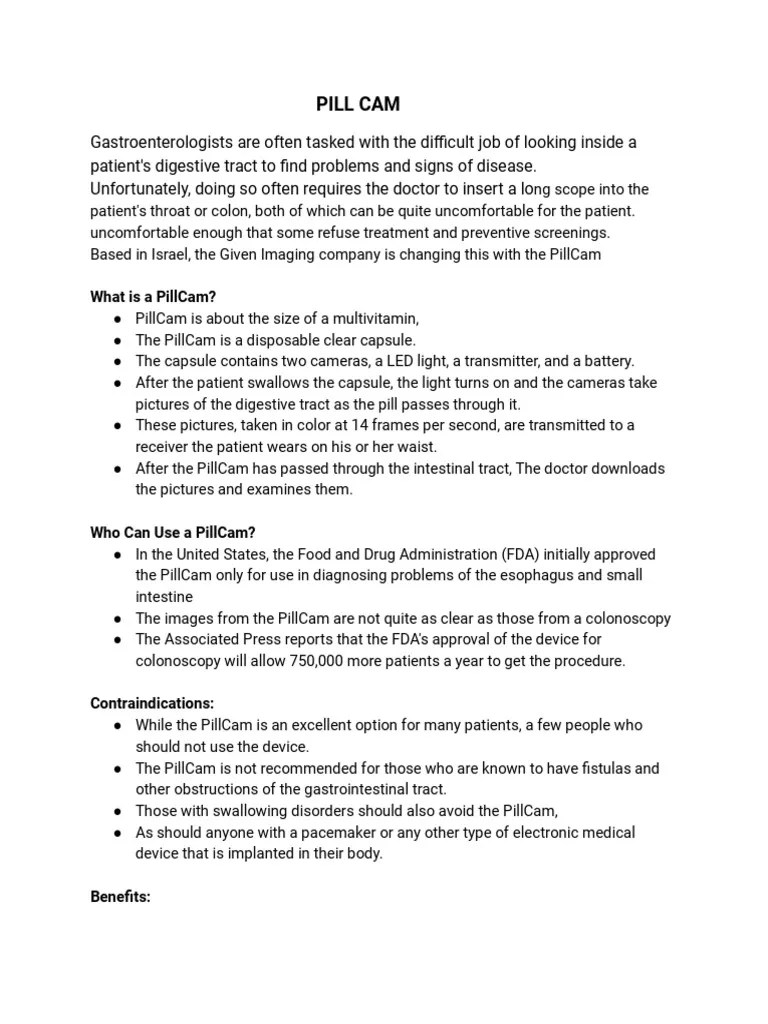 Pill Cam What Is A Pillcam? PDF Colonoscopy Health Care