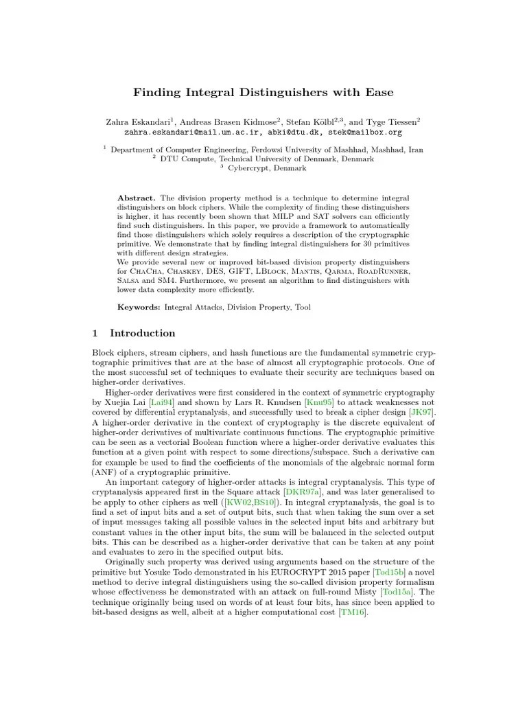 Finding Integral Distinguishers With Ease Abstract. The Division