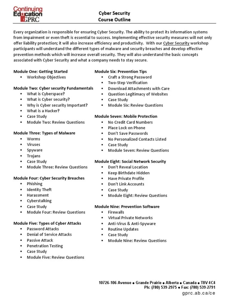 Cyber Security Course Outline PDF Computer Security Security