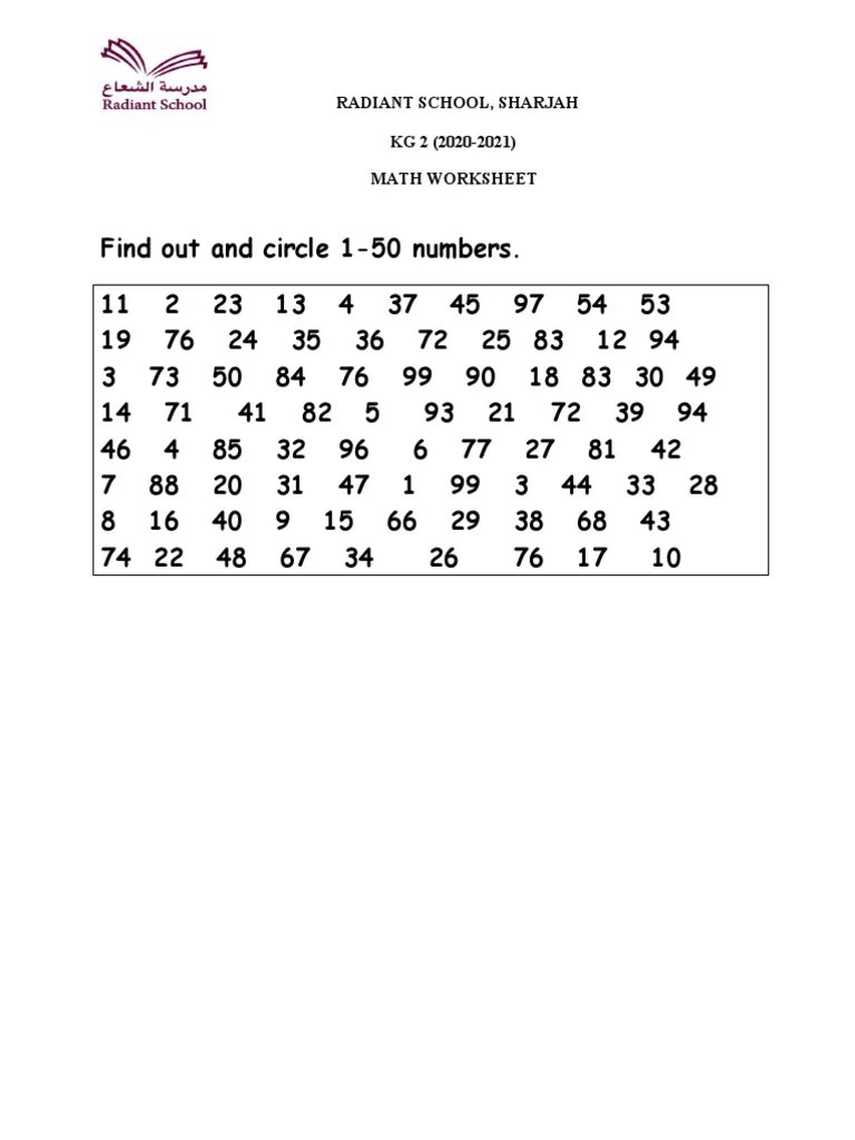 Numbers 150 Worksheet PDF