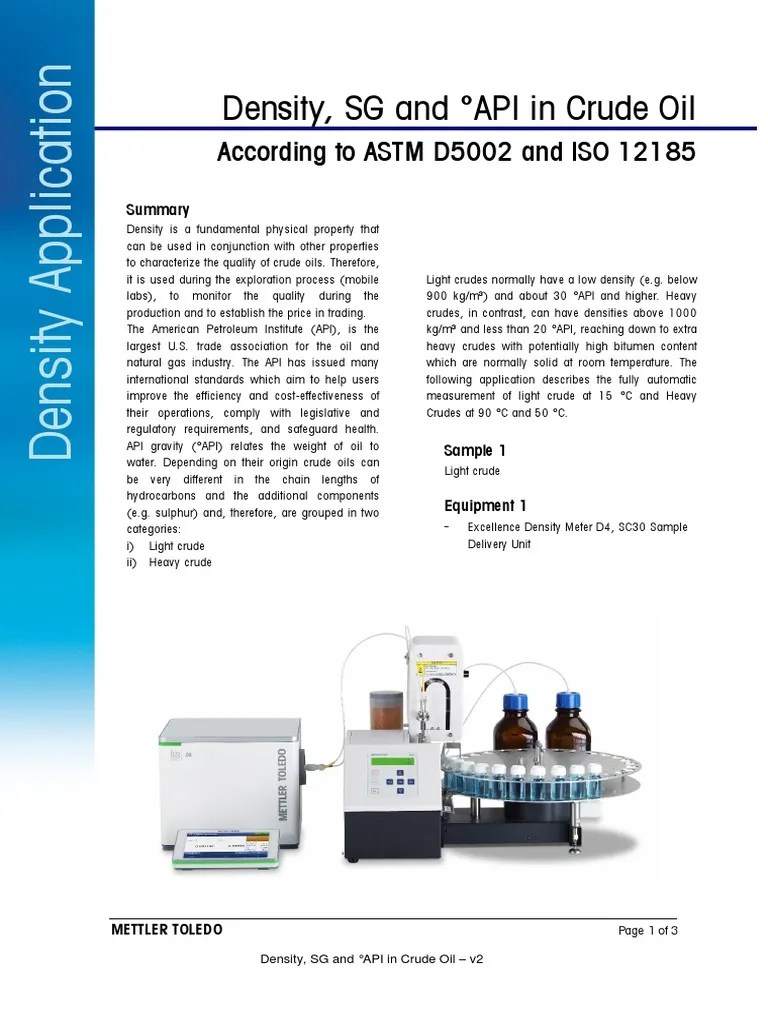 Density, SG and °API in Crude Oil According To ASTM D5002 and ISO