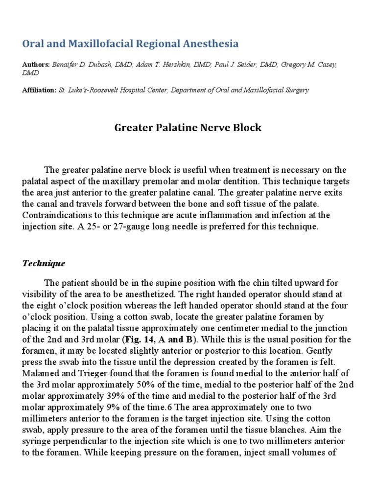 Greater Palatine Nerve Block Download Free PDF Anesthesia