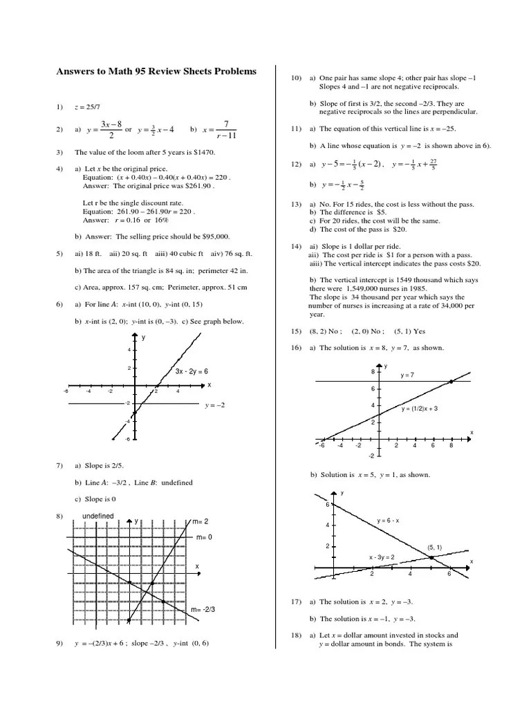 Math 95 Review Sheets ANSWERS PDF Logarithm Mathematical Objects