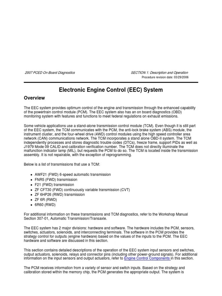 Electronic Engine Control (EEC) System PDF Motor Vehicle Computer