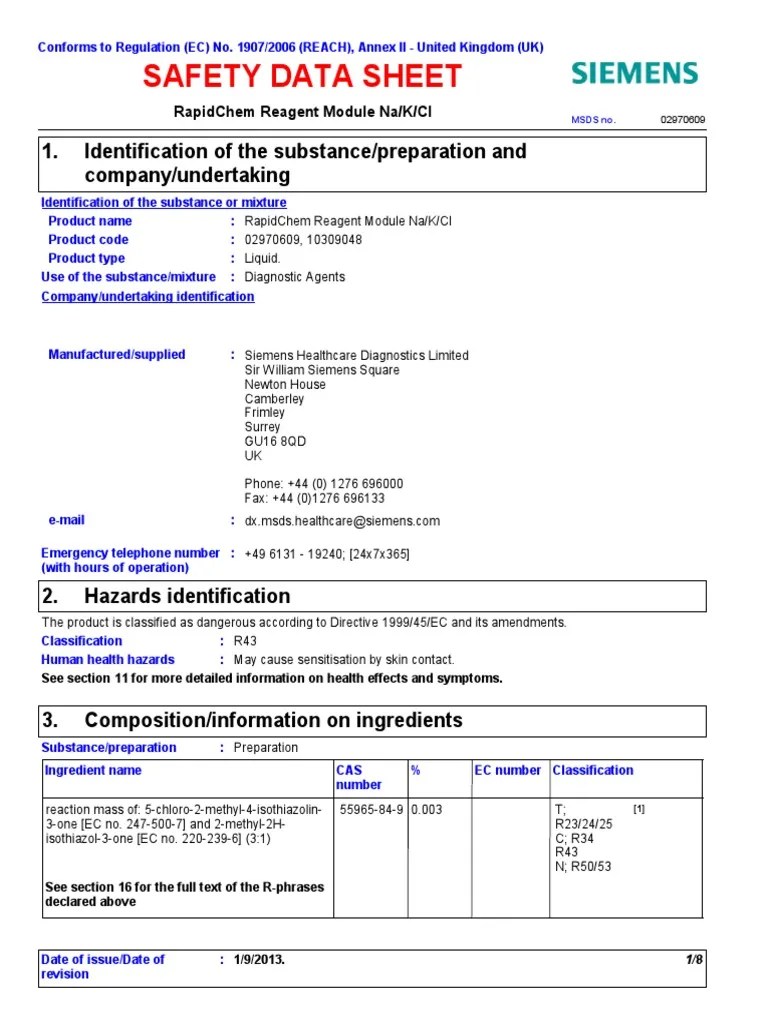 MSDS Reagent Module PDF Personal Protective Equipment Toxicity