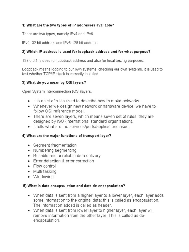 Networking Questions PDF Protocols Ip Address