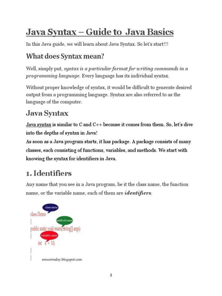 Java Syntax Guide To Java Basics What Does Syntax Mean? PDF