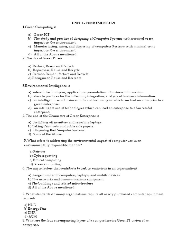 MCQ Green Computing PDF Virtualization Electronic Waste