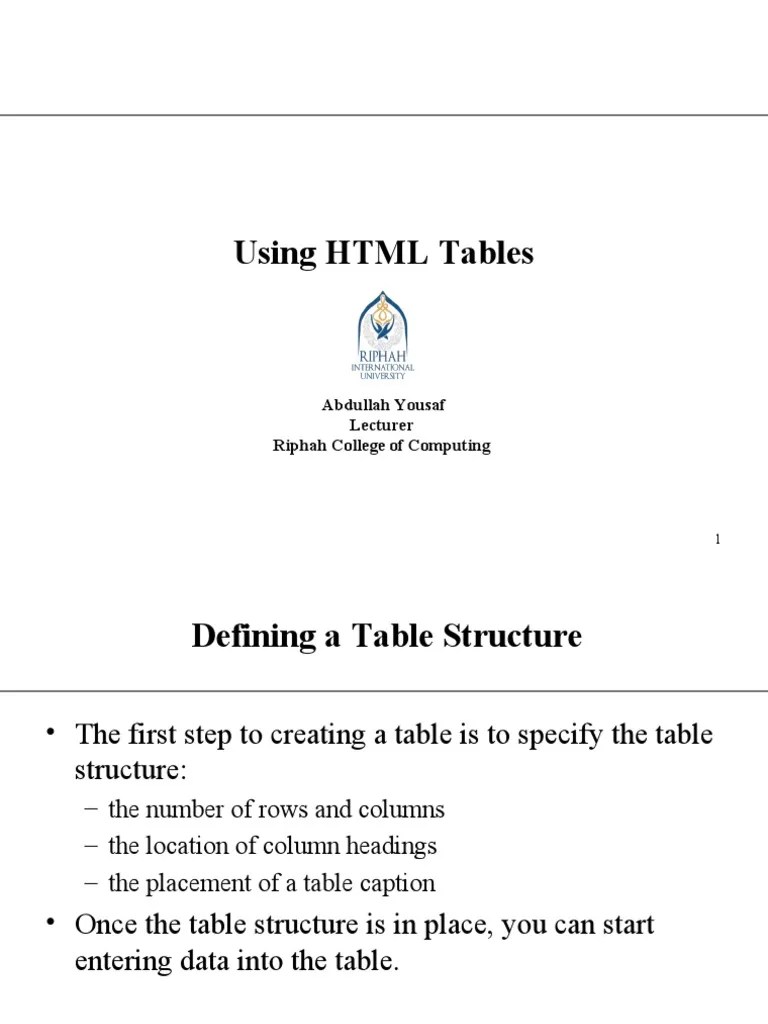 Lecture 3 Table HTML PDF Html Element Html