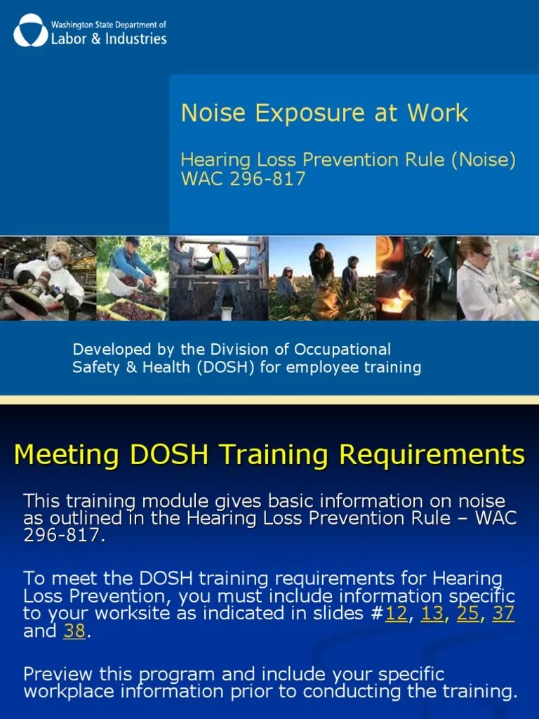 Noise Exposure at Work Hearing Loss Prevention Rule (Noise) WAC 296