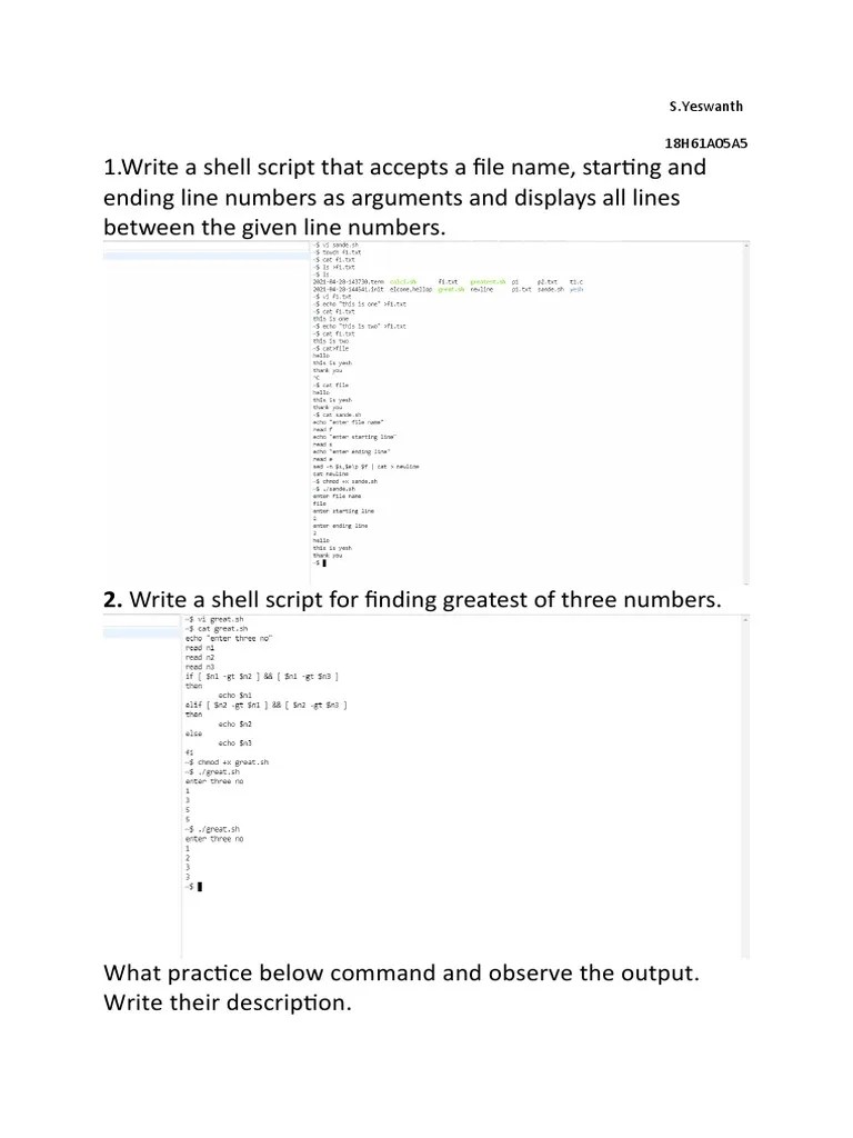 1.write A Shell Script That Accepts A File Name, Starting and Ending Line Numbers As Arguments
