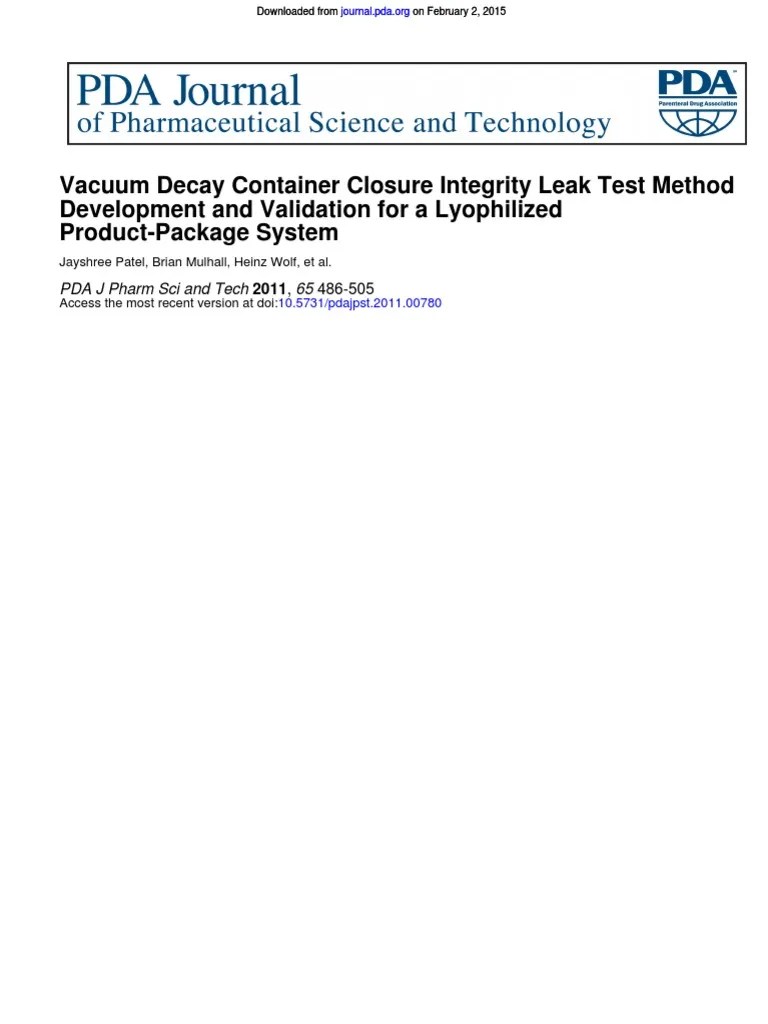 Vacuum Decay Container Closure Integrity Leak Test Method Development and Validation For A