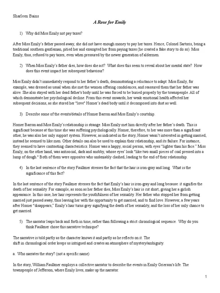 "A Rose For Emily" Questions PDF