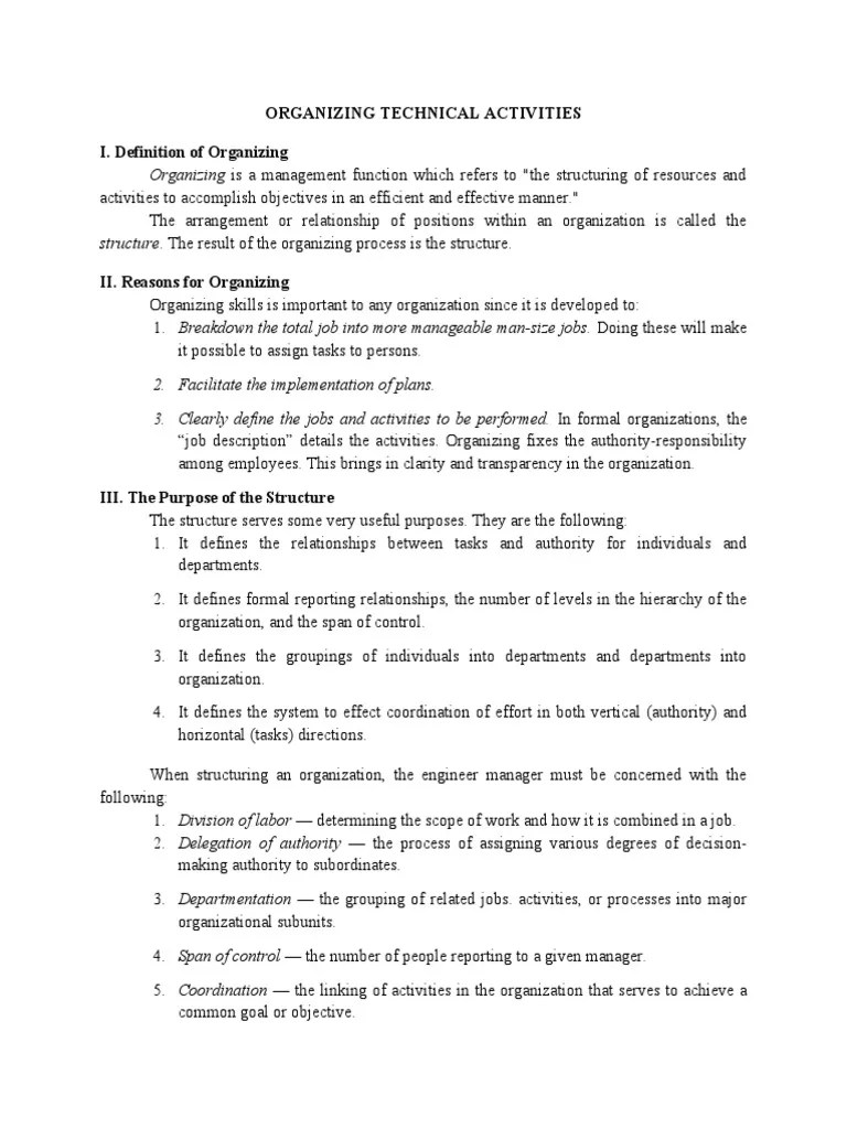 Organizing Technical Activities I. Definition of Organizing PDF