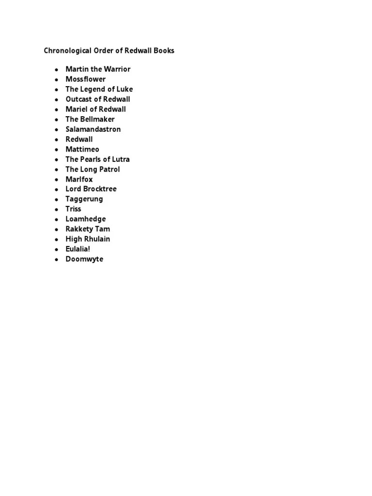 Chronological Order of Redwall Books PDF