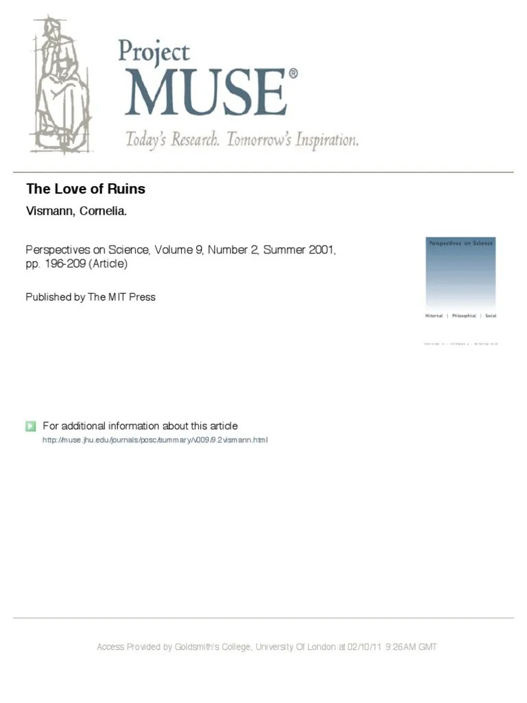 Cornelia Vismann The Love of Ruins PDF Byzantine Empire Roman Law