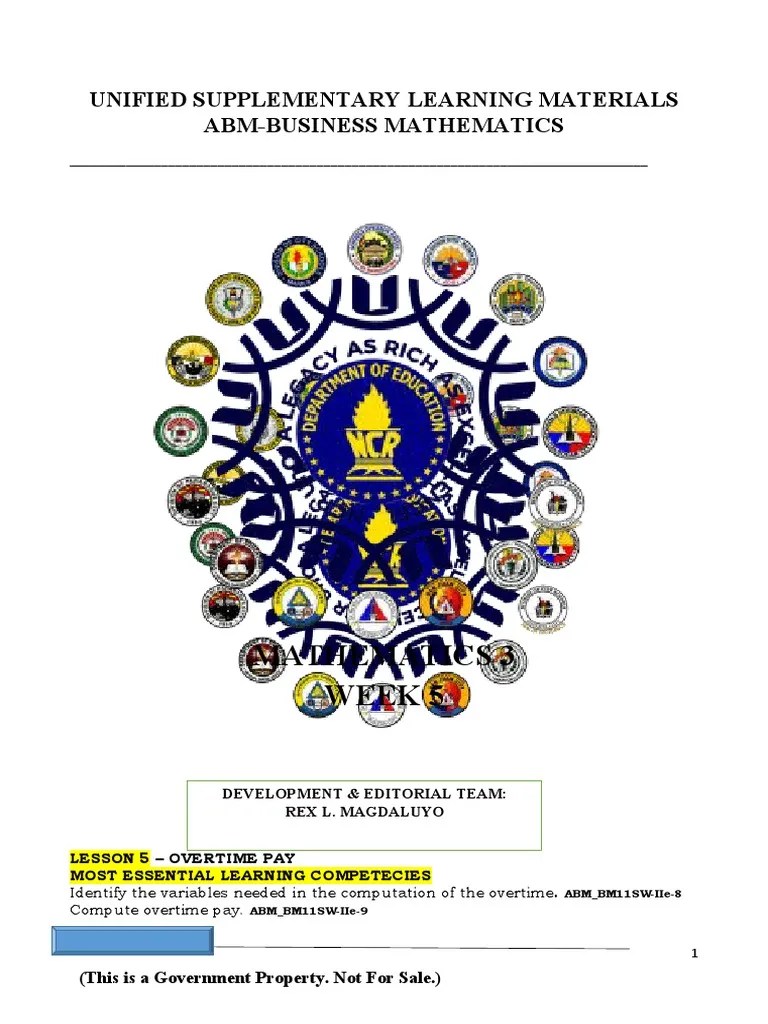 Mathematics 3 Week 5 Unified Supplementary Learning Materials Abm