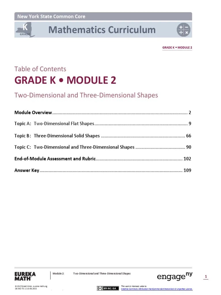 Grade K Module 2 Mathematics Curriculum PDF Shape Common Core