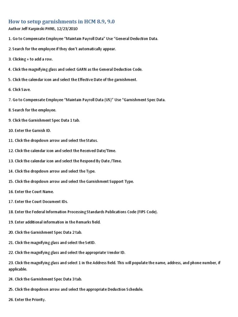 How To Setup Garnishments in HCM 89 PDF Garnishment Payroll