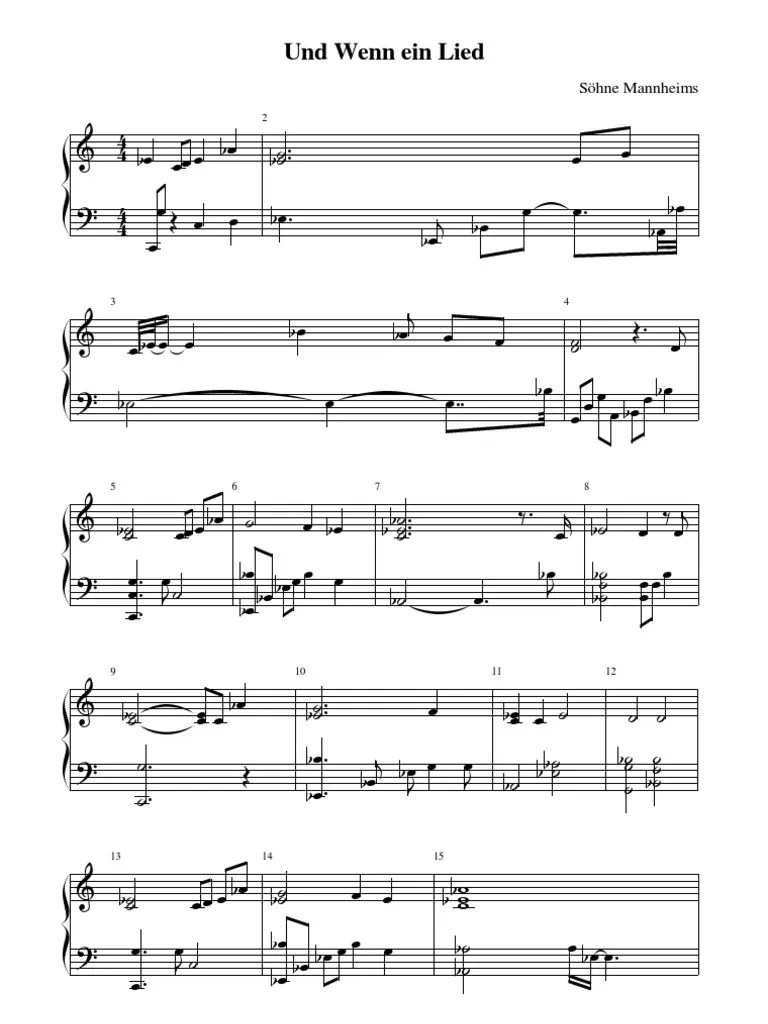 Klaviernoten Und Wenn Ein Lied by Söhne Mannheims PDF