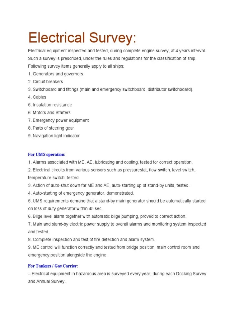 Electrical Survey For UMS Operation PDF Electric Generator