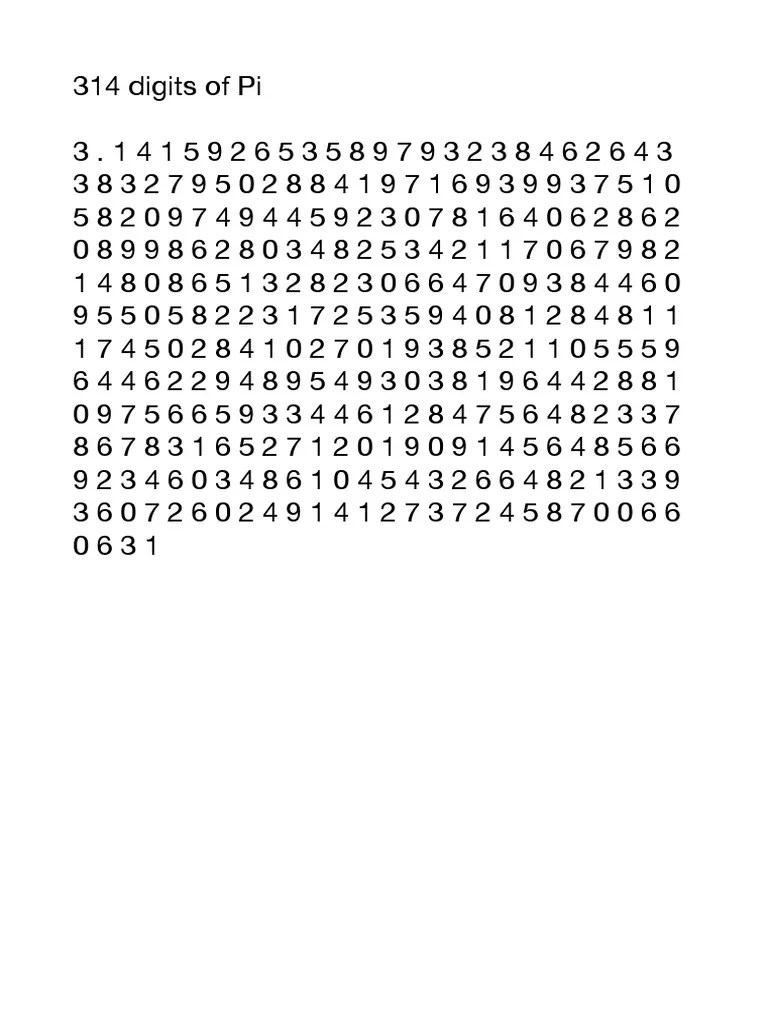 314 Digits of Pi PDF