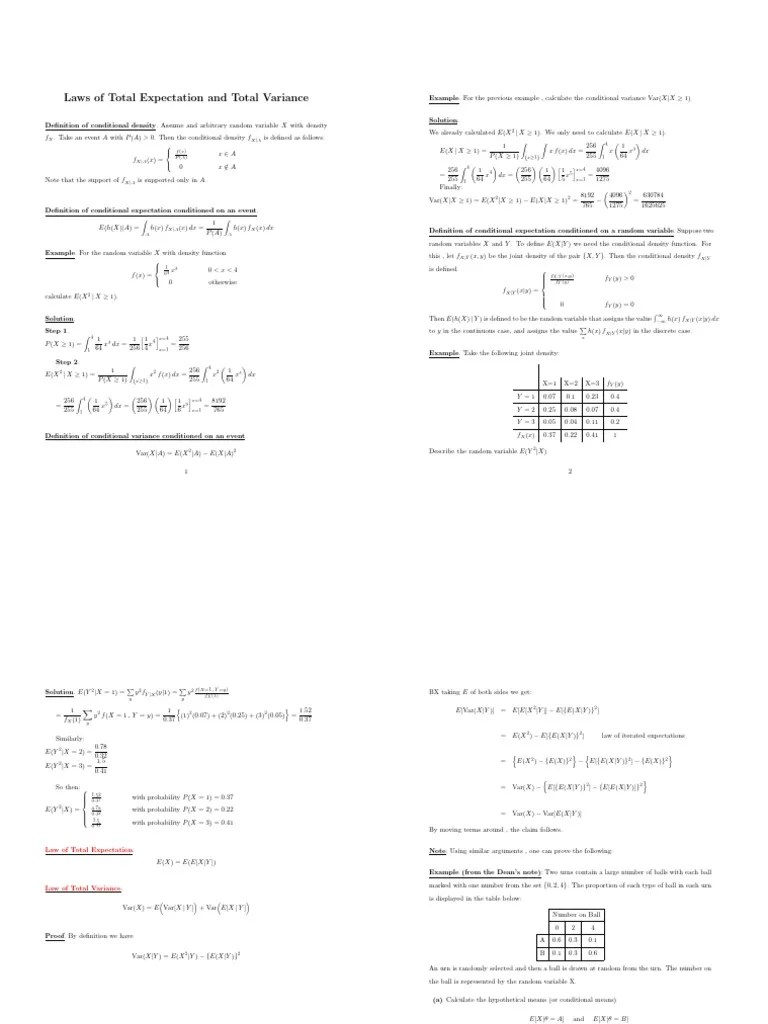Law of Total Variance PDF Variance Expected Value