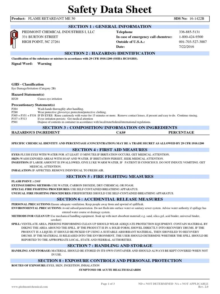 Flame Retardant Me 50 SDS PDF Firefighting Materials