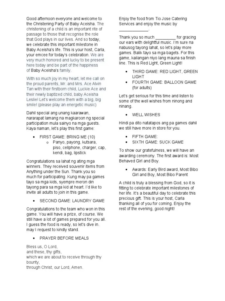 Hosting Script Christening Party PDF Religious Behaviour And