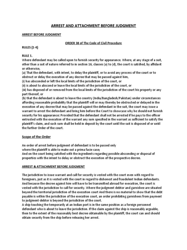 Arrest and Attachment Before Judgment PDF Lawsuit Judgment (Law)