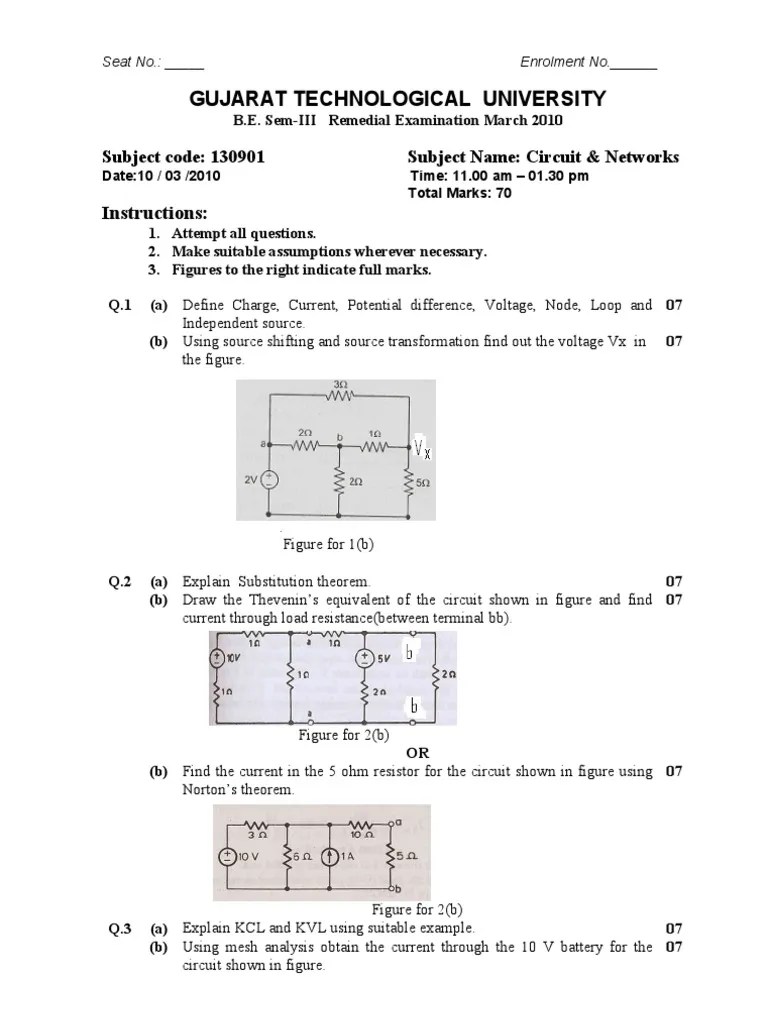 1309011 Circuit & Networks Gtu 3rd Sem Paper PDF Electrical