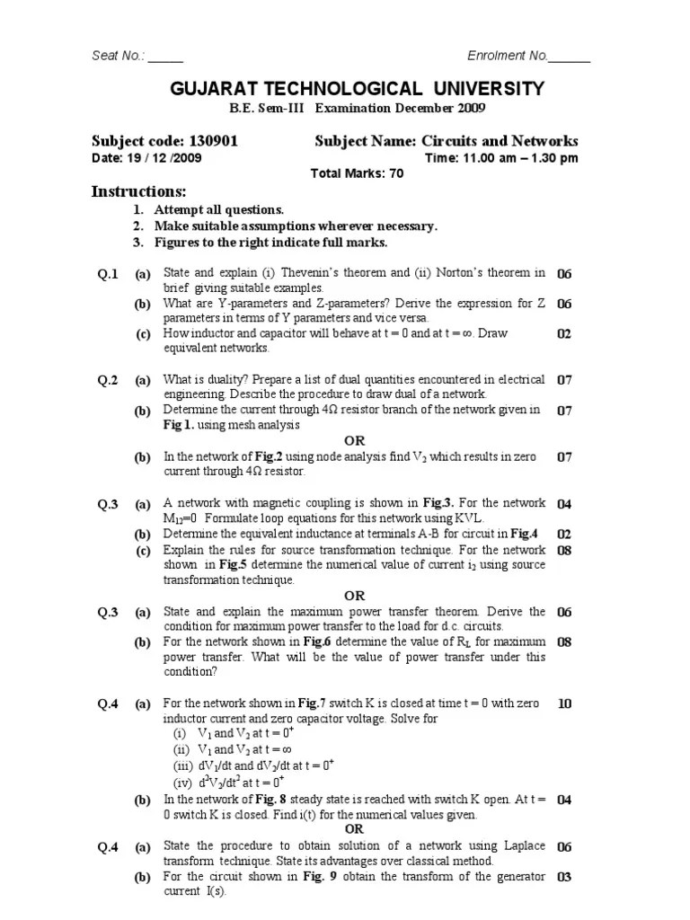 1309012 Circuit & networks gtu 3rd sem paper Electrical Network Force