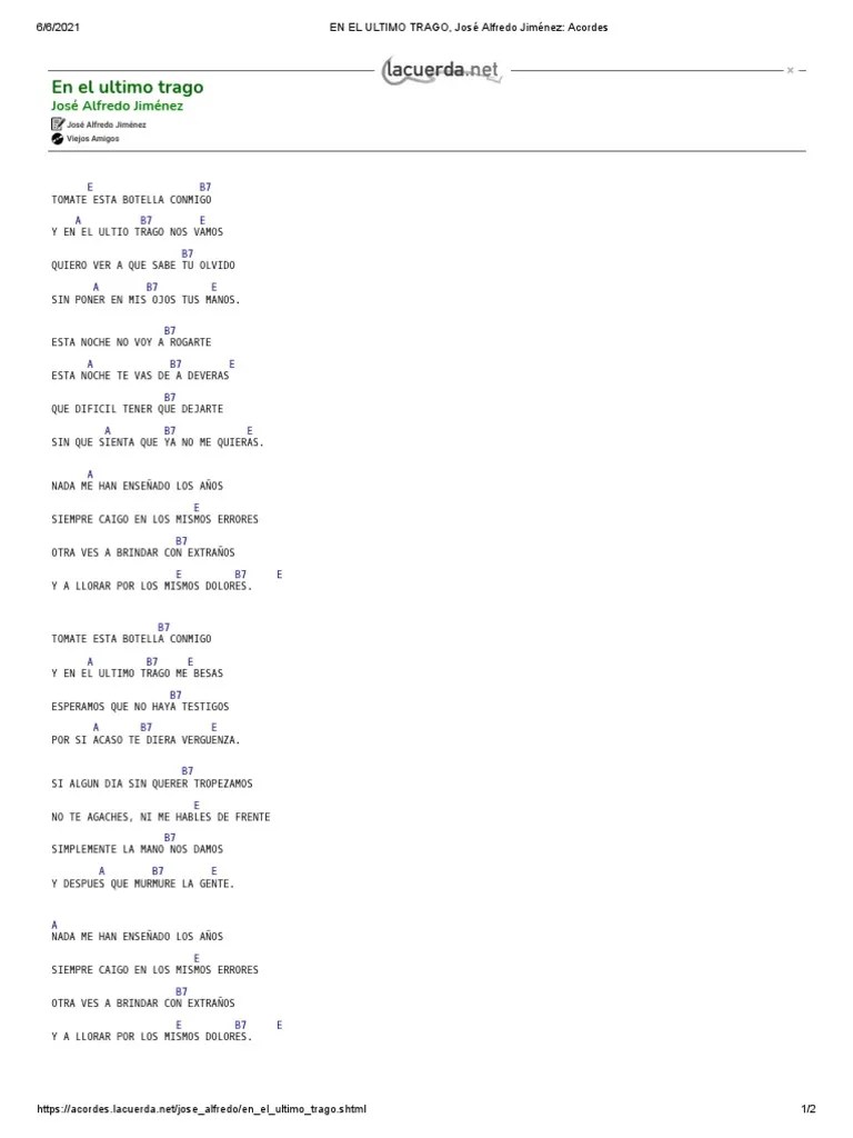 Acordes de la canción 'En el último trago' de José Alfredo Jiménez PDF