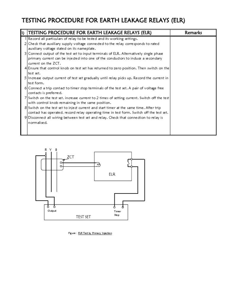 Testing Procedure for Earth Leakage Relays Relay Switch