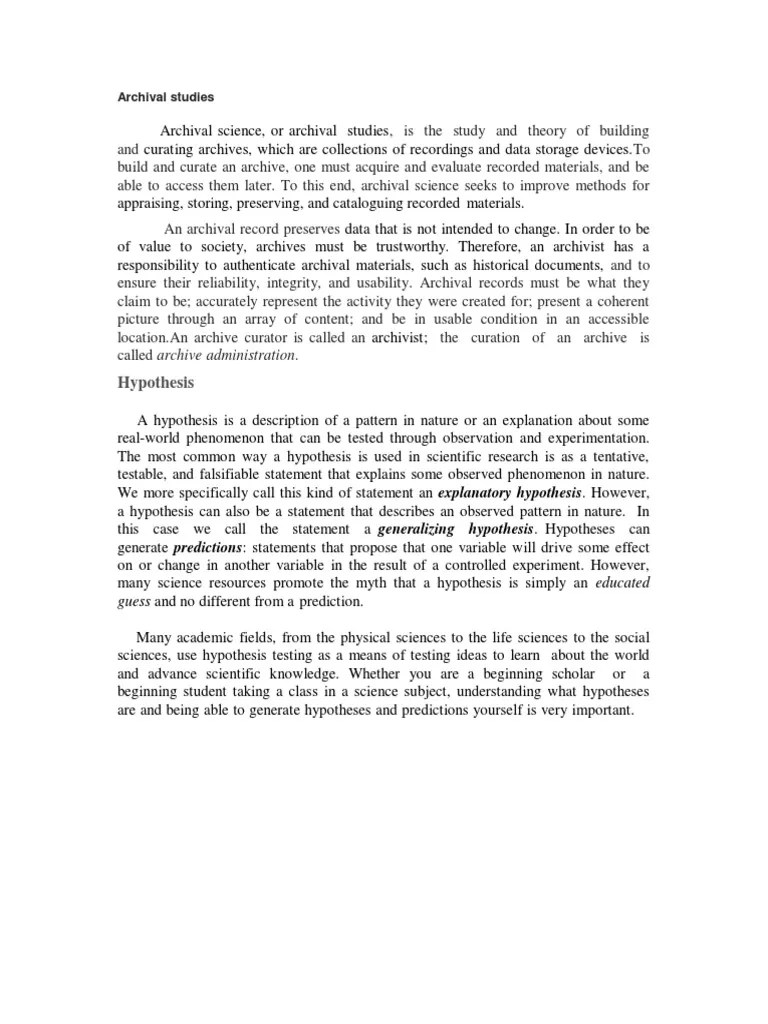 12.archival Studies and Synopsis Writing PDF Hypothesis Science