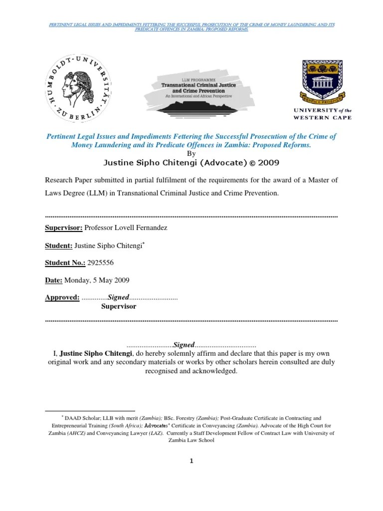 Money Laundering in Zambia Chitengi Sipho Justine