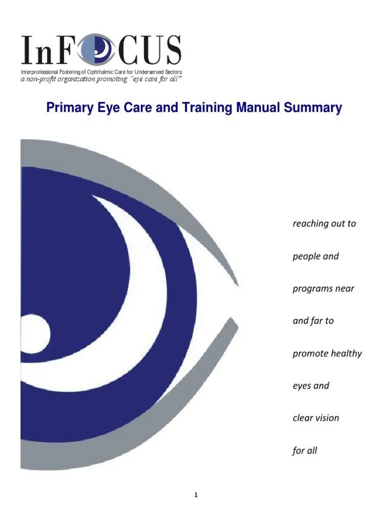 Primary Eye Care and Training Manual Summary A NonProfit Organization