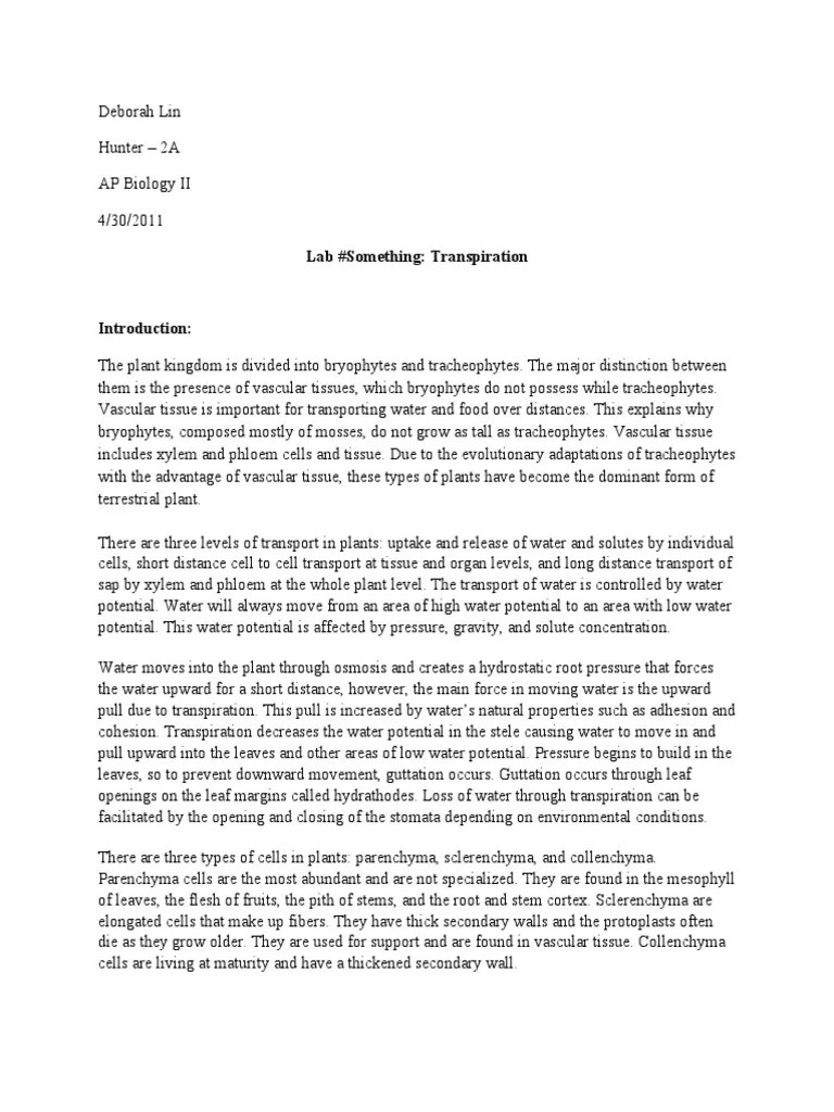 Lab 9 Transpiration PDF Leaf Stoma