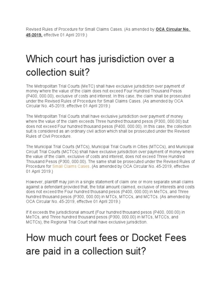Revised Rules of Procedure For Small Claims Cases PDF Lawsuit