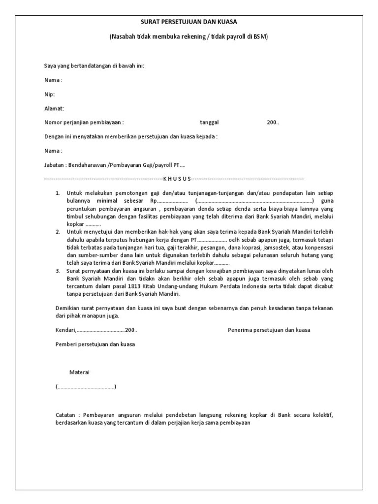 Surat referensi dari pt bank mandiri, tbk bakal saya gunakan sebagai syarat tambahan pengadaan jasa konstruksi pembangunan jaringan jalan . Contoh Surat Kuasa Pendebetan Rekening Bank Kumpulan Contoh Surat Dan Soal Terlengkap